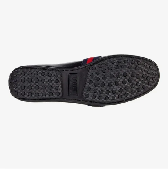 Polo Ralph Lauren Leather Riali Men's Black Loafers w/ Red and Blue Accents NWOT - Picture 5 of 8